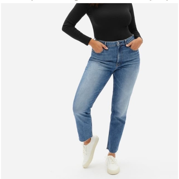 Everlane‎ Jeans Womens 30 The Cheeky High Rise Japanese Blue Denim Raw Hem NWT - Picture 1 of 11
